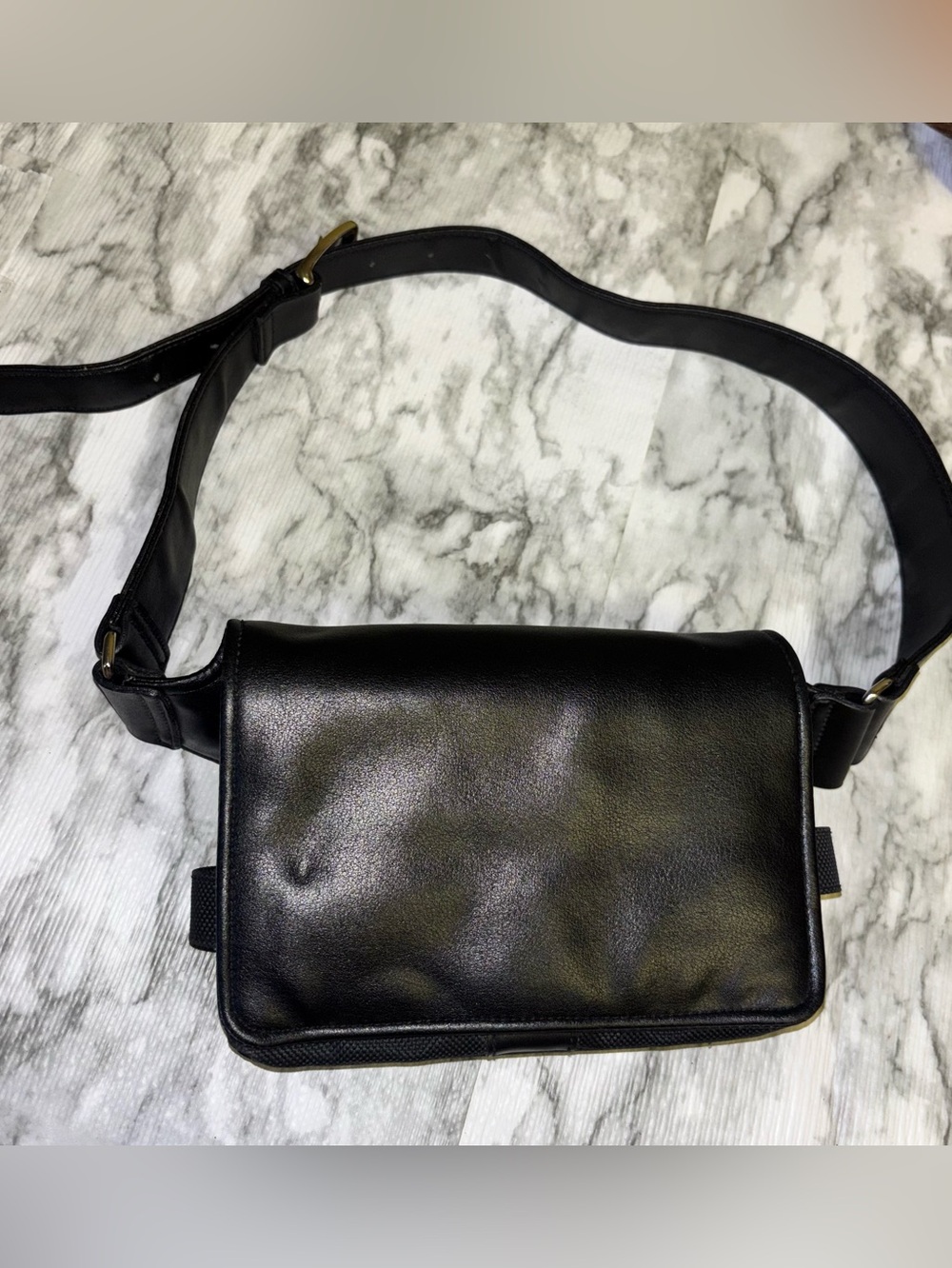 Vintage Carryland Black Leather & Nylon Belt Bag Fanny Pack Crossbody Wallet